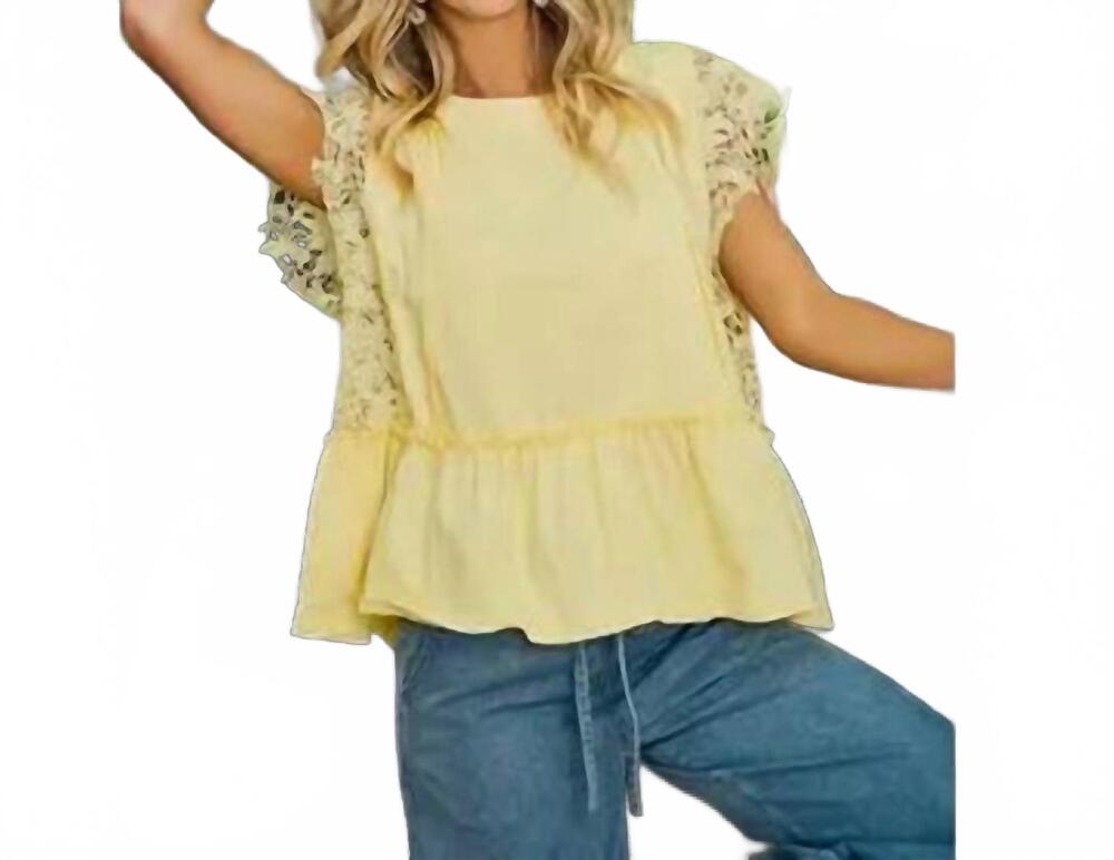 NEW BIBI solid jersey tiered top with lace in sunshine